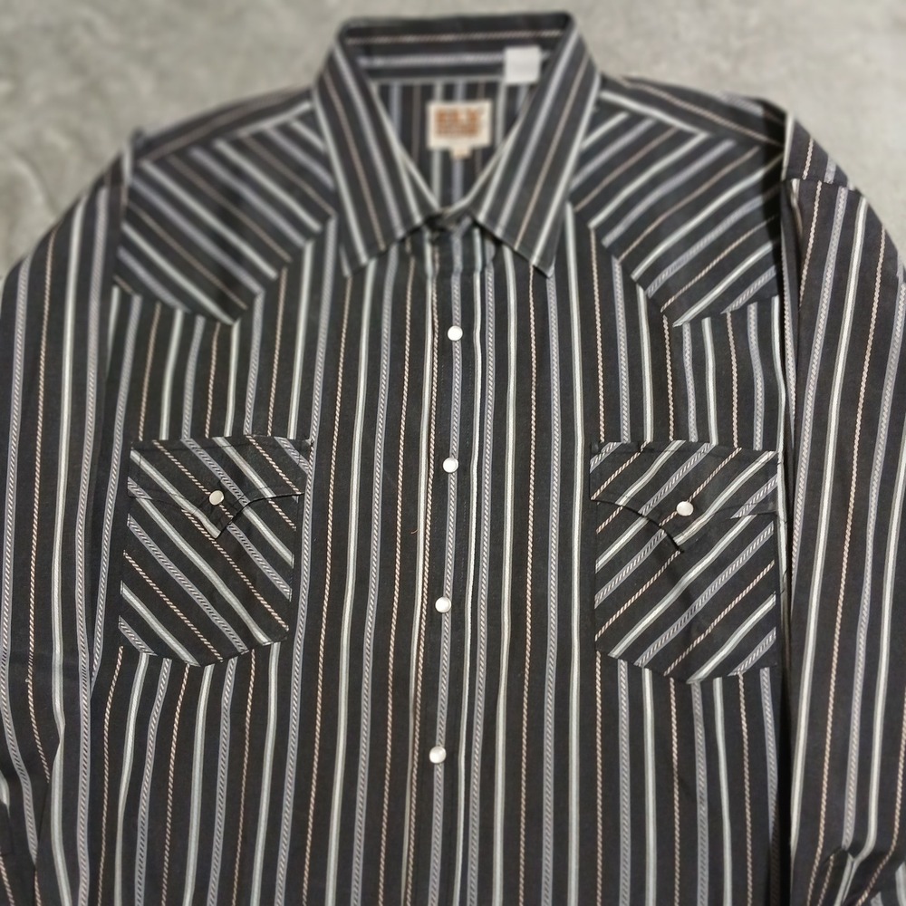 ELY CATTLEMAN Mens 2XL Western Pearl Snap Long Sleeve Striped Shirt